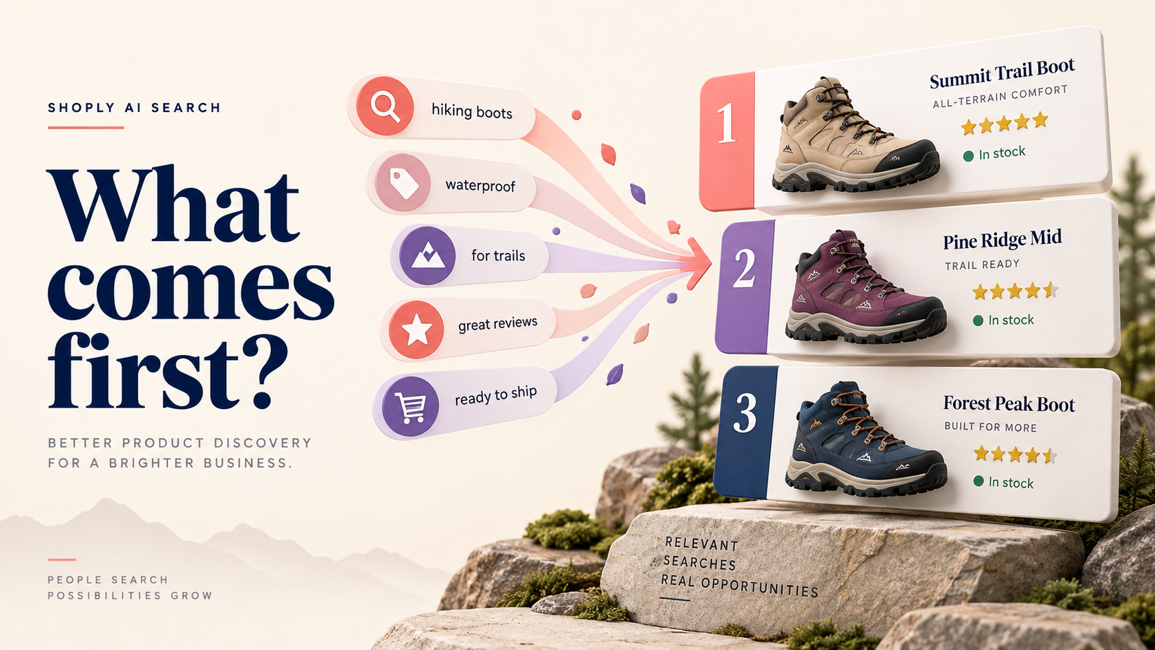 How Shoply AI ranks product search results, illustrated with hiking boots