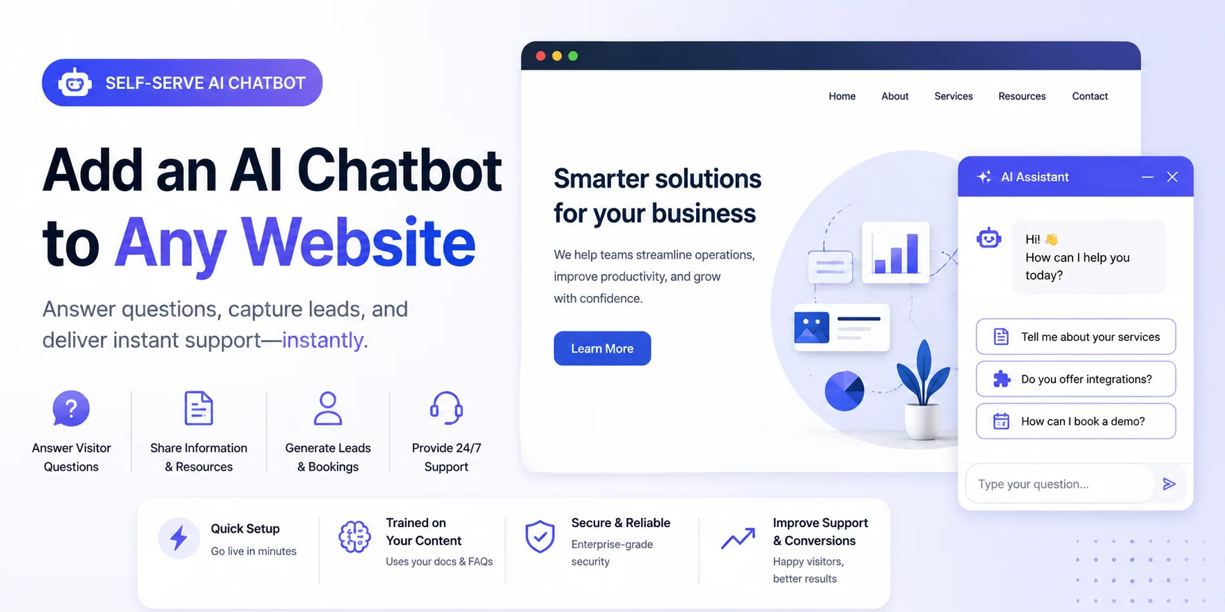 Add an AI Chatbot to Any Website — Now Fully Self-Serve