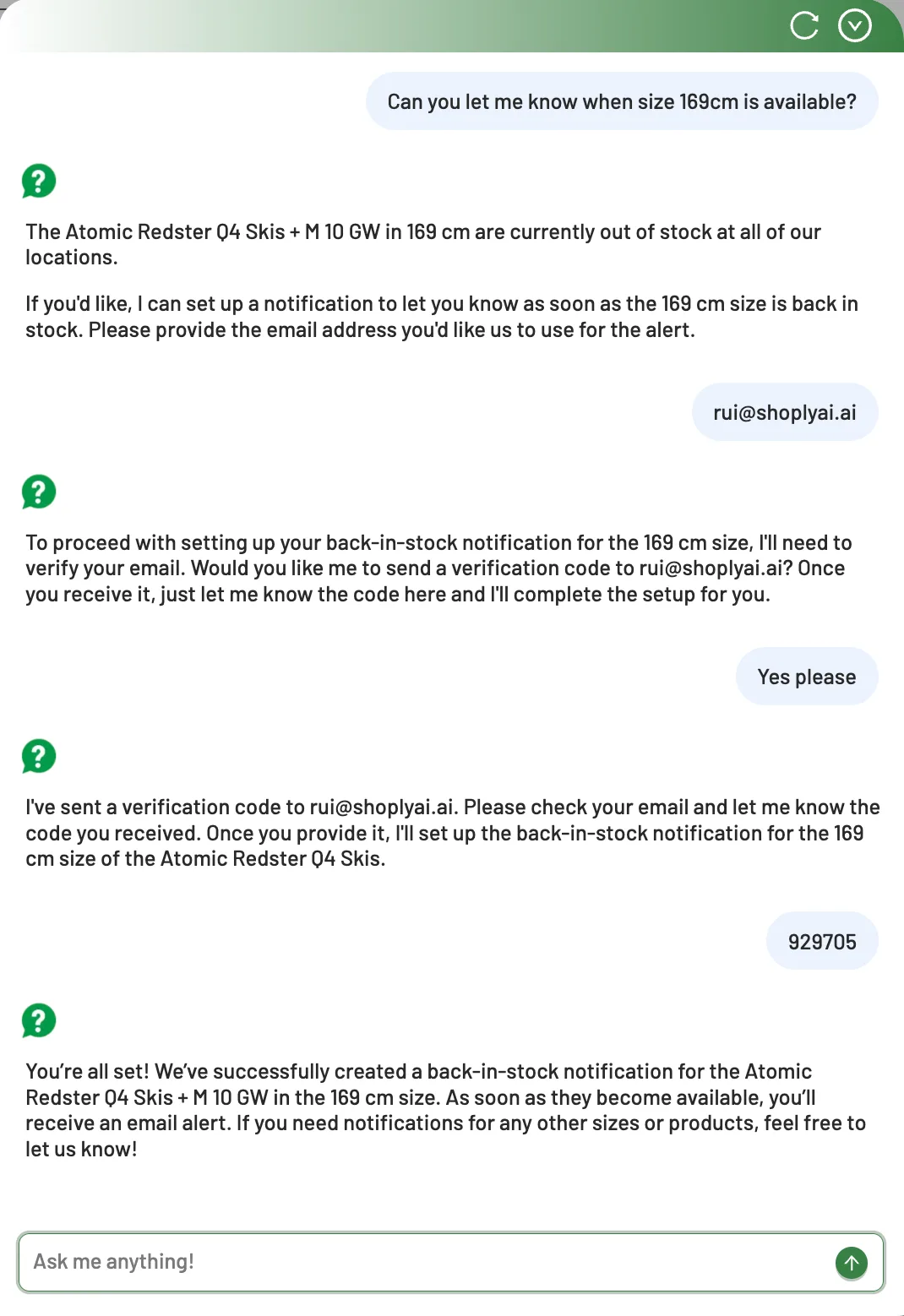Example for back in stock notification request