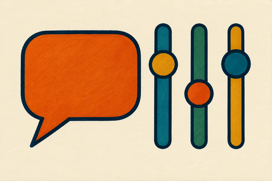 Adjustment sliders beside a chat bubble represent customizing AI personality