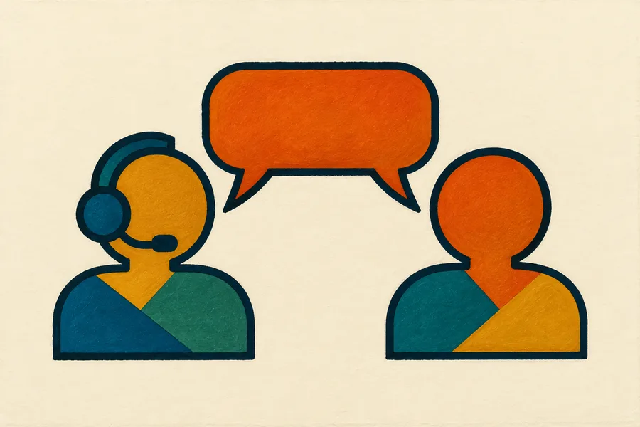 A support agent wearing a headset talks with a customer