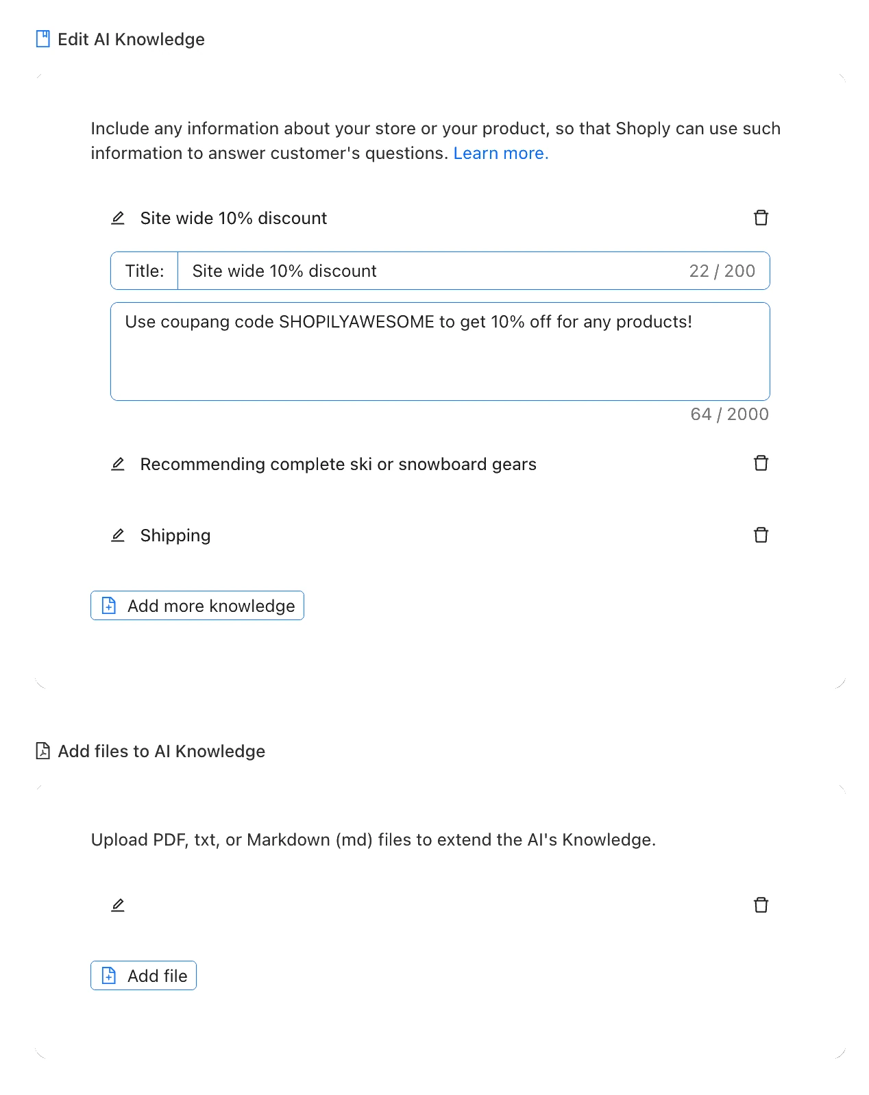 Feed Shoply AI with your store's knowledge